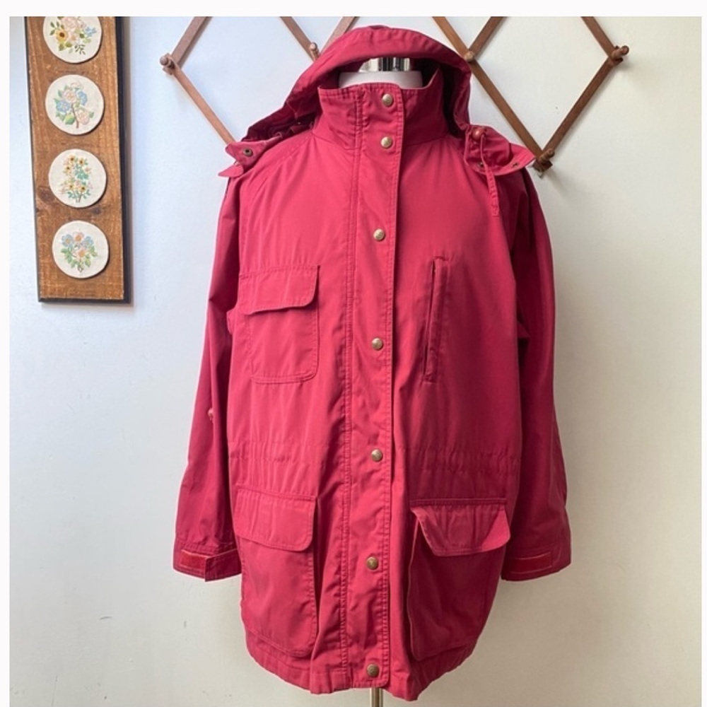 Vtg Eddie Bauer Rain Wind Jacket Mens L Red Hooded Lined Packable Lightweight - Picture 2 of 10